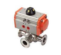 HDPHCRIUN Válvula de Bola neumática Sanitaria Acero Inoxidable 304 3 vías 51mm, válvula Cilindro Doble acción Tipo férula Triple Abrazadera(T Type)