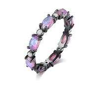 HDSDVNON Anillo de ópalo Ovalado de 8 mm, Multicolor, Iridiscente, de Plata de Ley, Anillo Duradero y Artesanal con Piedras Preciosas for Mujer.(Purple_8)