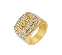 HDSDVNON Anillo trapezoidal geométrico - Joyería apilada de latón bañada en oro, banda ajustable de 8 mm de ancho, estilo minimalista moderno(Gold,No.10)