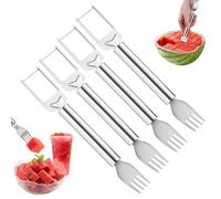 HDSDVNON Cortador y servidor de frutas 2 en 1 de acero inoxidable: rebanador de sandía en cubos con diseño de doble cabezal y mango ergonómico.(4Pcs)