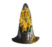 HDSKFNS Capa con capucha con estampado de ramo de narcisos para Halloween, disfraz de cosplay unisex, bata de bruja con capucha, Negro -, Medium