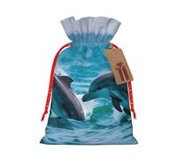 HDSKFNS Dolphins In The Sea - Bolsa de arpillera de Navidad con cordón, para vacaciones, Año Nuevo, fiesta, hogar, oficina, embalaje
