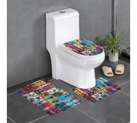 HDSKFNS Juego de 3 alfombras de baño con estampado de guitarras y acústicas de color, tapetes de franela para baño, tina y ducha en forma de U