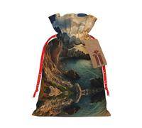 HDSKFNS Piedras azules mar océano amanecer montaña Navidad yute bolsa festiva cordón bolsa vacaciones año nuevo fiesta hogar oficina paquete