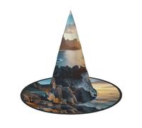 HDSKFNS Stones Blue Sea Ocean Sunrise Mountain Print Halloween Witch Hat Wizard Hat For Party Perfect Accessory for Costumes Holiday Party