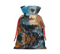 HDSKFNS Stones Blue Sea Ocean Sunrise Mountain Xmas Burlap Bag Christmas Drawstring Bag Holiday New Year Party Home Office Packaging