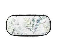 HDTVTV Acuarela Verde Floral Hoja eucalipto Hojas Redondas suculenta Estuche para lápices, Estuche portátil con Cremallera, Estuche para cosméticos