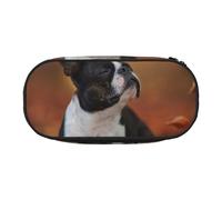 HDTVTV Boston Terrier Otoño Bokeh Perros Perros Estuche para lápices, Estuche portátil con Cremallera, Estuche para cosméticos