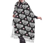 HDTVTV Bufanda de cachemira sintética con borlas, ideal para primavera, otoño e invierno. Cálida y suave. Manta con borlas. Lindos koalas y corazones rosas.
