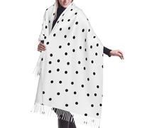 HDTVTV Bufanda de cachemira sintética con borlas, ideal para primavera, otoño e invierno. Cálida y suave. Manta con borlas. Estampado de lunares sin costuras en blanco y negro.