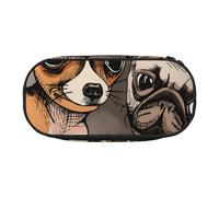 HDTVTV Chihuahua Bulldog Lindo Perro Pug Mascota Animal Amigos Cachorro Beige Estuche para lápices, Estuche portátil con Cremallera, Estuche para cosméticos