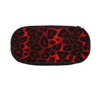 HDTVTV Estampado Animal de Leopardo Rojo Oscuro Estuche para lápices, Estuche portátil con Cremallera, Estuche para cosméticos