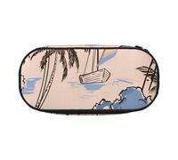 HDTVTV Hermosos Barcos Retro con Palmeras Estuche para lápices, Estuche portátil con Cremallera, Estuche para cosméticos