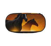 HDTVTV Impresión de Caballos Negros con Nubes Rojas Brillantes Estuche para lápices, Estuche portátil con Cremallera, Estuche para cosméticos