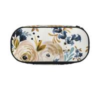 HDTVTV Mostaza Azul Floral Estuche para lápices, Estuche portátil con Cremallera, Estuche para cosméticos