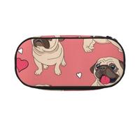 HDTVTV Perro Pug con Forma de corazón para el Día de San Valentín Estuche para lápices, Estuche portátil con Cremallera, Estuche para cosméticos