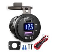 Hduacuge Cargador Dual USB de Coche Carga 3.0 & PD Adaptador de Enchufe de Cargador USB con Interruptor Voltímetro para Camiones RV