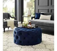HDUMXNS Luxurious Comfy Plush Footrest Stool,Small Mordern Coffee Table,Round Tufted Velvet Ottoman,End of Bed Bench, For Room Bedroom(Blue)