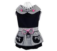 Hdwk&Hped Vestido de perro con anillo de correa, traje de perro estilo criada a cuadros para perro pequeño gato negro #2
