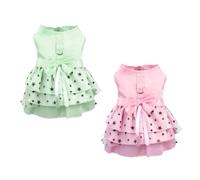 Hdwk&Hped Vestido para perro pequeño con anillo de correa, vestido para caminar para cachorros, gatos, falda para mascotas, 2 estilos #1-#5 (#1, estilo estrella, verde y rosa (paquete de 2))