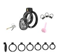 Hdynasty Jaula de Soporte Invisible Masculina de Resina Blanda con 6 Mosquetones Fijos y 1 Catéter de Silicona Blanda (Negro, C12)