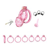 Hdynasty Jaula de Soporte Invisible Masculina de Resina Blanda con 6 Mosquetones Fijos y 1 Catéter de Silicona Blanda (Rosa, B12)