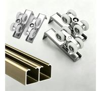 HDYZJQ Kit Herraje Puerta Corredera Riel para Puertas Correderas Superpuestas, Repuesto De Riel para Puertas De Armario Correderas Dobles, Riel Tipo Caja con Cierre Suave(Champagne,45 in/114.3 cm)