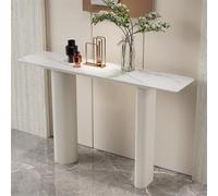 HDZNDH Recibidores De Entrada Moderna, Consola Recibidor con Encimera De Piedra Sinterizada, Mesa Estrecha para Sofá con Base De Doble Columna Metálica, para Pasillo Salón