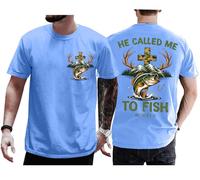 He Called Me to Fish - Camisa retro Christian Matthew 4:19 Faith Fishing Hunting Camo Cross Shirt Unisex, Azul (carolina blue), XXL