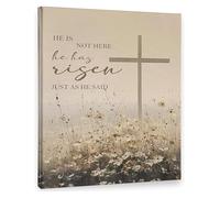 He Has Risen Bible Verse Christian Easter Wall Art Wildflower Cross for Church Prayer Room Home Decor(Framed,12x18inch(30x45cm))