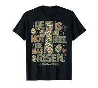 He Has Risen Matthew 28:6 Cruz Cristiana de Camuflaje de Huevo de Pascua Camiseta
