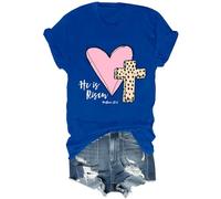 He is Risen - Camisa vintage cristiana con versículo bíblico de Pascua, cruz de Jesús, unisex, azul real, L