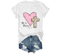 He is Risen - Camisa vintage cristiana con versículo bíblico de Pascua, cruz de Jesús, unisex, blanco, M