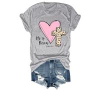 He is Risen - Camisa vintage cristiana con versículo bíblico de Pascua, cruz de Jesús, unisex, gris, XL