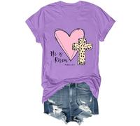 He is Risen - Camisa vintage cristiana con versículo bíblico de Pascua, cruz de Jesús, unisex, Morado (, XL