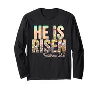 He Is Risen Christian Wildflower Cross Happy Easter Jesus Manga Larga