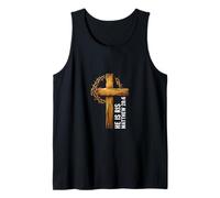He Is Risen Cross Crown Thorns Mateo 28:6 Fe Cristiana Camiseta sin Mangas