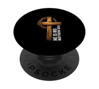 He Is Risen Cross Crown Thorns Mateo 28:6 Fe Cristiana PopSockets PopGrip Adhesivo