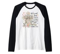 He Is Risen Matthew 28 6 Cruz Floral Fe Cristiana Pascua Camiseta Manga Raglan