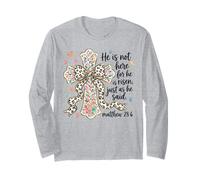 He Is Risen Matthew 28 6 Cruz Floral Fe Cristiana Pascua Manga Larga