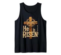 He is Risen Retro Vintage Cruz Feliz Pascua Camiseta sin Mangas