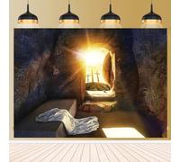 He is Risen - Telón de fondo vacío de la tumba de Jesús con sudario, fondo fotográfico de crucifixión, amanecer, resurrección de Jesús, pancarta de Pascua, telón de fondo de Santa Cruz, día de Pascua