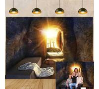He is Risen - Telón de fondo vacío de la tumba de Jesús con sudario, fondo fotográfico de crucifixión, amanecer, resurrección de Jesús, pancarta de Pascua, telón de fondo de Santa Cruz, día de Pascua