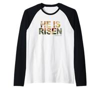 He is Risen - Watercolor Passover Easter Cross of Jesus Camiseta Manga Raglan