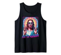 He Is Rizzin Jesús Gafas Retro Humor Pascua Cultura Pop Camiseta sin Mangas