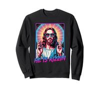 He Is Rizzin Jesús Gafas Retro Humor Pascua Cultura Pop Sudadera