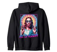 He Is Rizzin Jesús Gafas Retro Humor Pascua Cultura Pop Sudadera con Capucha
