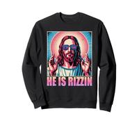 He Is Rizzin Jesús Humor Religioso Cultura Pop Icono Moderno Sudadera