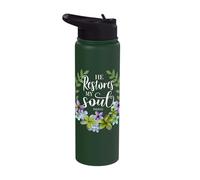 He Restores My Soul Bible Verse Psalm 23 3 Floral Wreath Stainless Steel Insulated Water Bottle