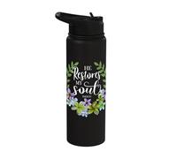 He Restores My Soul Bible Verse Psalm 23 3 Floral Wreath Stainless Steel Insulated Water Bottle
